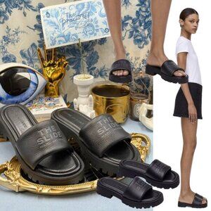 🆕 MARC JACOBS 🧿 NWOB The Lug Sole Slide, Black Leather - Sz 39 US 9